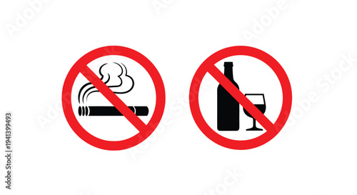 Prohibition signs depicting smoking and alcohol a clear message silhouette