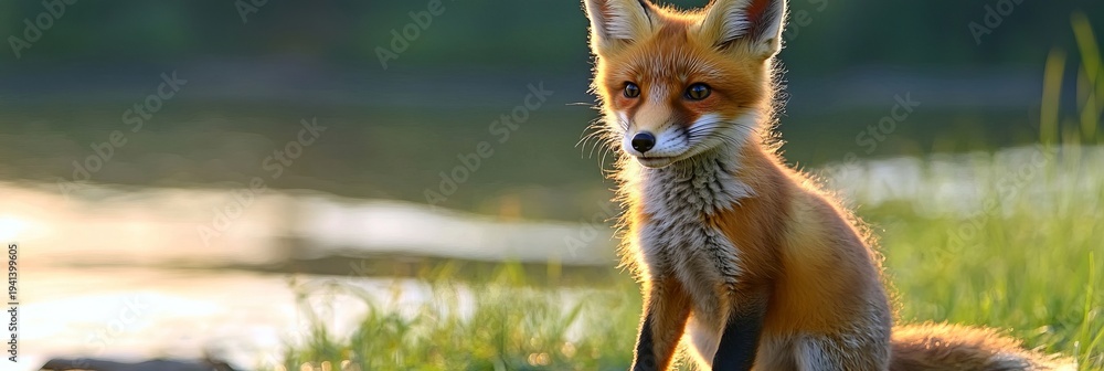 Obraz premium Charming Red Fox Portrait at Golden Hour Captivating Wildlife Photography in Autumn s Warm Colors