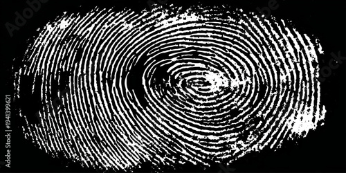 Grunge fingerprint texture abstract black and white thumbprint pattern. vintage distressed ink mark forensic identification retro grungy background design.