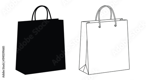 Two shopping bags one black and one white in contrasting styles silhouette