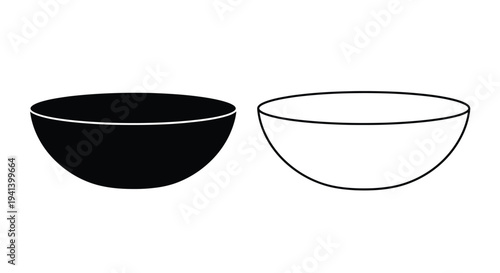 Two simple bowls one filled and one empty in stark contrast silhouette