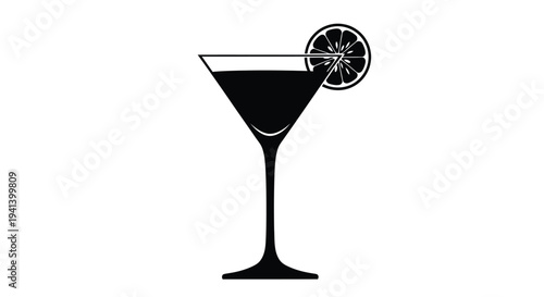 A stylish martini glass with a citrus garnish depicted in silhouette