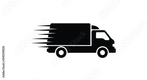 Fast delivery truck speeding forward dynamic black shape silhouette