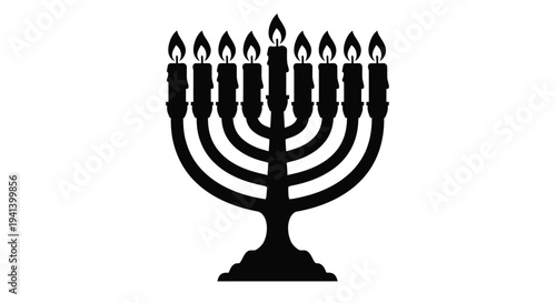 Black menorah with nine lit candles depicted as a striking silhouette