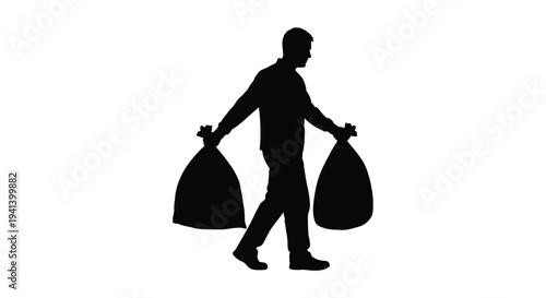 Man walking with large bags a striking black silhouette