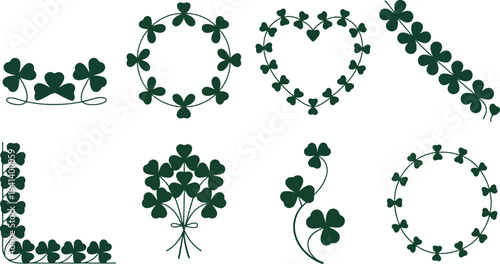 Shamrock Clover Frame Set Green St Patrick’s Day Botanical Wreath Borders Vector Illustration