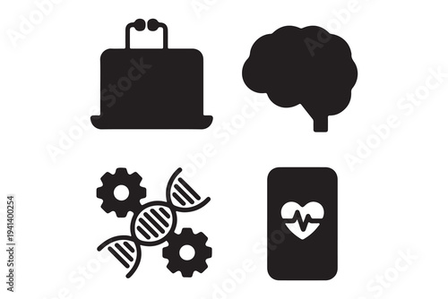 Digital Health and Science Technology Icons Set
