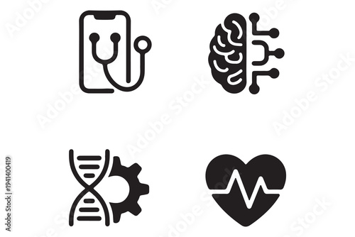 Digital Health and Science Technology Icons Set