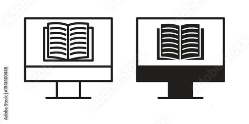 E-book icon silhouette design. Editable stroke outline icon on white background