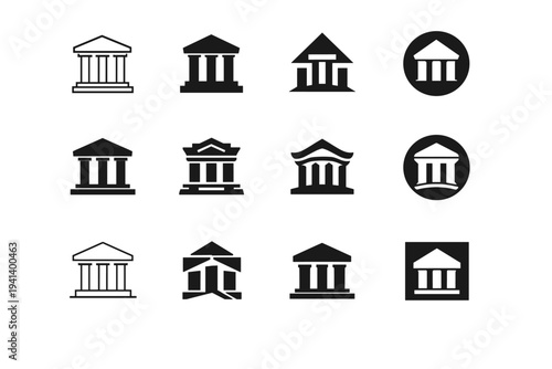 The history and impact of religious movements. Icon set. Set Logo of the history and impact of religious movements: ancient temple symbol. harmonious logo