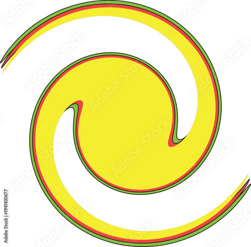 The core of the design is a bright yellow, which acts as a focal point. The use of yellow conveys energy and positivity, drawing the viewer's attention immediately to the focal point of the artwork.