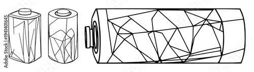 Lithium battery set with abstract line art of a crystalline structure featuring lithium battery, energy, EV with polygonal and crystalline