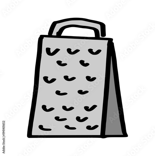 Cheese grater doodle, hand drawn metal box grater icon for kitchen, cooking, food preparation, and shredding cheese concept