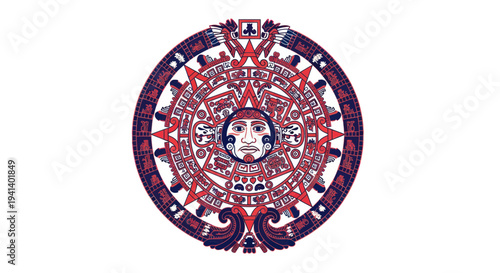 Aztec Sun Stone Calendar Symbol Isolated White Background