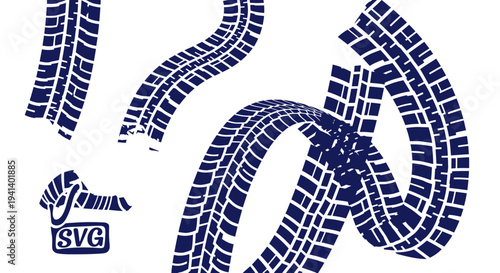 Blue Tire Tracks Set on White Background - Vector Graphics