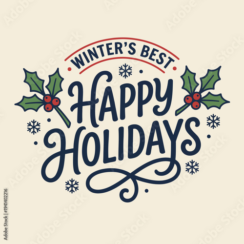 This cheerful holiday logo features holly and snowy accents, celebrating the festive season and warmth of gatherings, ideal for seasonal promotions or holiday events.