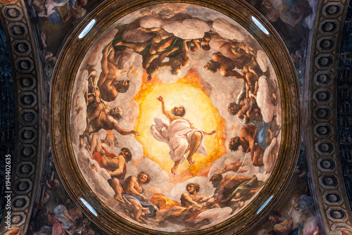 The Vision of St. John on Patmos fresco by Correggio in the cupola of San Giovanni Evangelista, Parma, Italy 06.01.2026.