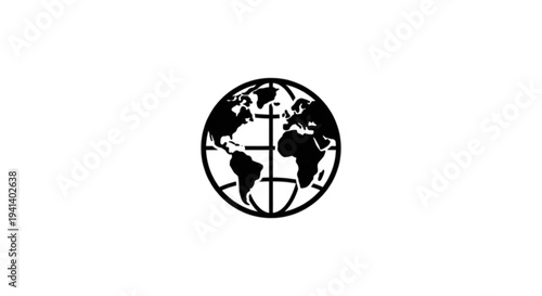 High contrast global map vector image displaying the planet earth with continents and latitude longitude grid lines for international business and connectivity.