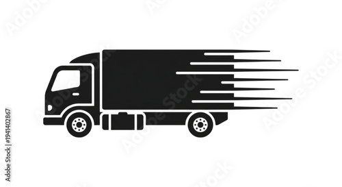 Fast delivery truck vector image showing a cargo vehicle moving at high speed with motion lines behind it to symbolize quick logistics and transport.
