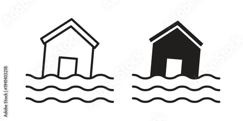 Flood icon silhouette design. Editable stroke outline icon on white background