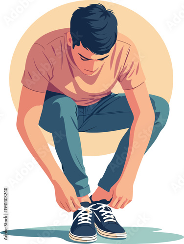 ragazzo che si allaccia le scarpe illustrazione vettoriale