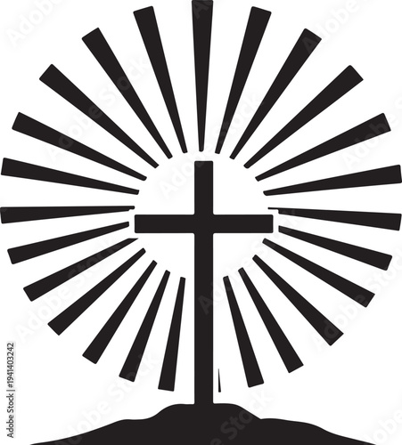 Easter cross silhouette icon with radiant sunburst design for holy week