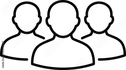 A simple black line drawing of three faceless people icons