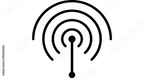 A symmetrical black and white vector image representing a wireless signal tower or antenna broadcasting concentric radio waves into the surrounding open air.