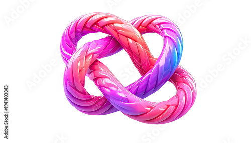A stylized, gradient-colored, twisted rope structure against a black backdrop