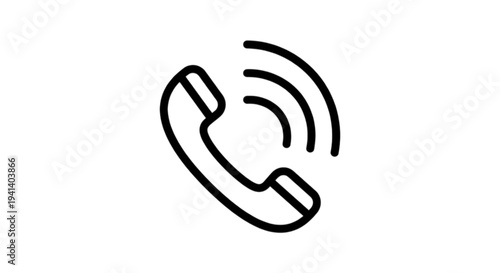 A classic black and white vector image of a telephone handset with signal waves to represent active communication, incoming calls, or customer support.