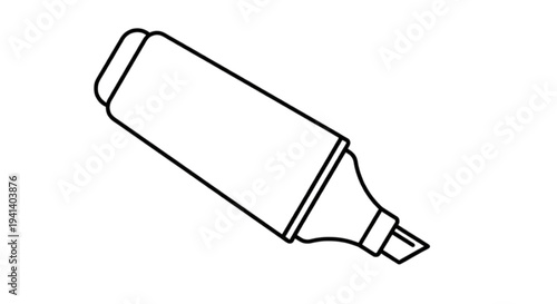 A simple black and white vector image of a chisel tip highlighter pen used for marking important text or emphasizing documents and notes.