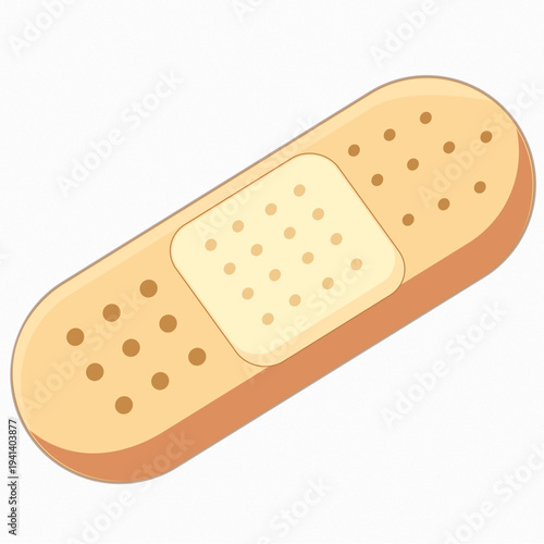 Flat vector illustration of a tan adhesive bandage or medical plaster, essential for first aid, wound care, and healthcare treatment icons