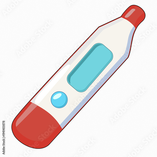 Flat vector illustration of a digital medical thermometer for body temperature measurement, perfect for healthcare, fever treatment, and clinical diagnostic icons.