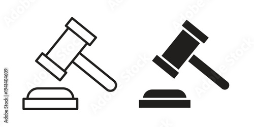 Gavel icon silhouette design. Editable stroke outline icon on white background
