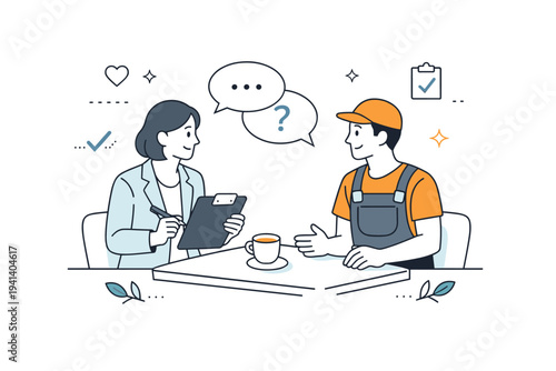 Forced labor compliance interviews. An auditor calmly talking with a worker in a private setting, showing listening, respect, and ethical verification.