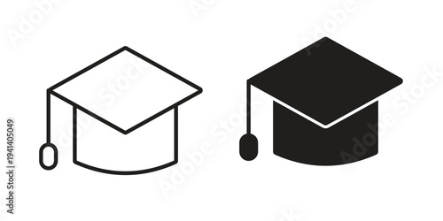 Graduation cap icon silhouette design. Editable stroke outline icon on white background