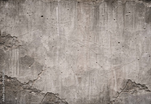 Weathered cracked concrete wall with peeling plaster and textured surface