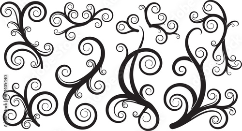 Black swirling floral patterns on white background illustration design