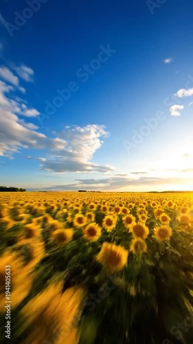 Vast field of blooming sunflowers under a bright blue sky