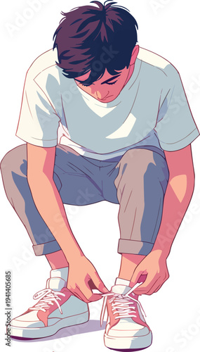 ragazzo che si allaccia le scarpe illustrazione vettoriale