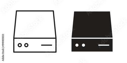 Hard drive icon silhouette design. Editable stroke outline icon on white background
