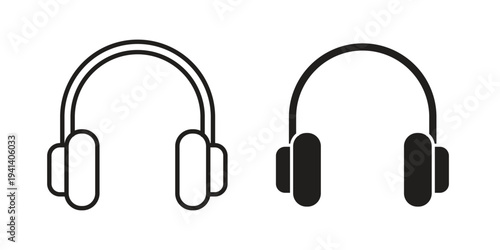 Headphones icon silhouette design. Editable stroke outline icon on white background