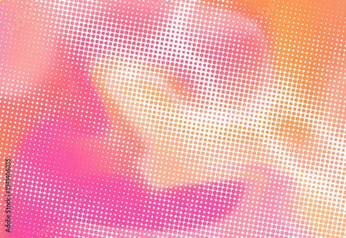 Halftone dot gradient background in pink and orange, retro pop art texture