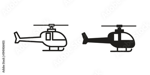 Helicopter icon silhouette design. Editable stroke outline icon on white background