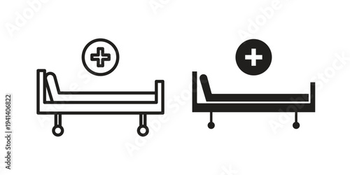 Hospital bed icon silhouette design. Editable stroke outline icon on white background