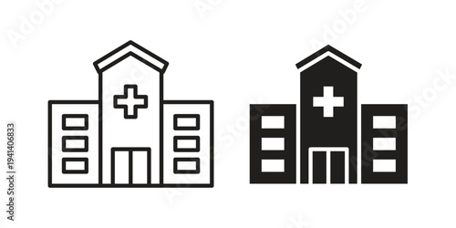 Hospital icon silhouette design. Editable stroke outline icon on white background