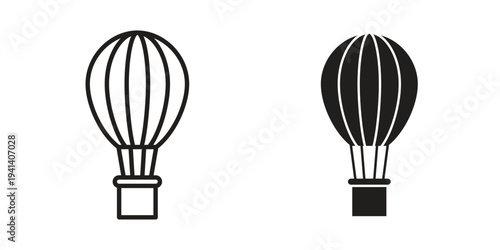 Hot air balloon icon silhouette design. Editable stroke outline icon on white background