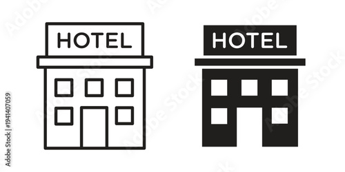 hotel icon silhouette design. Editable stroke outline icon on white background