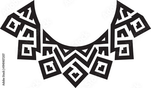 Ethnic geometric necklace pattern for shirt neck embroidery and tribal fashion accessory design vector illustration.