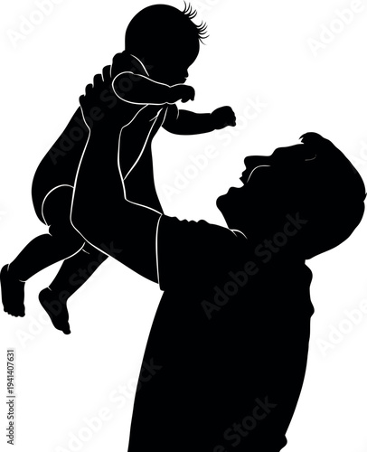 Happy father's day silhouette of loving dad lifting up his child